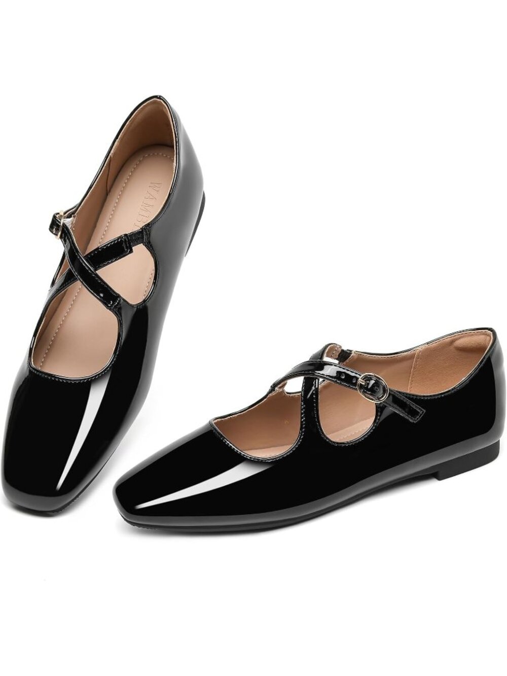 🆕Women Dark Black Square Toe Mary Jane Flats Patent Leather Buckle Dress Shoes